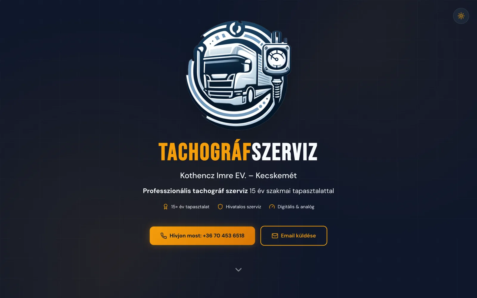 Tachográf Szerviz — nyitóképernyő